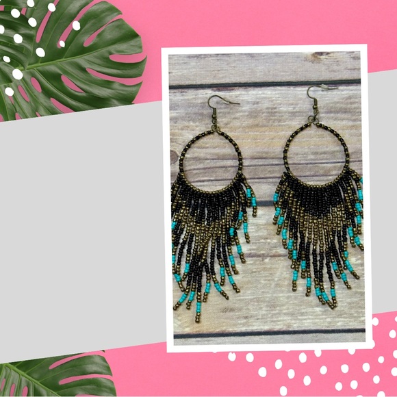 Jewelry - Blk/gold/turquoise Beaded Earrings